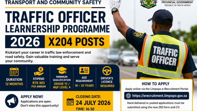 37a55eb3-68b8-4947-b8ff-f17936fbc341 Traffic Officer Learnership Programme 2026